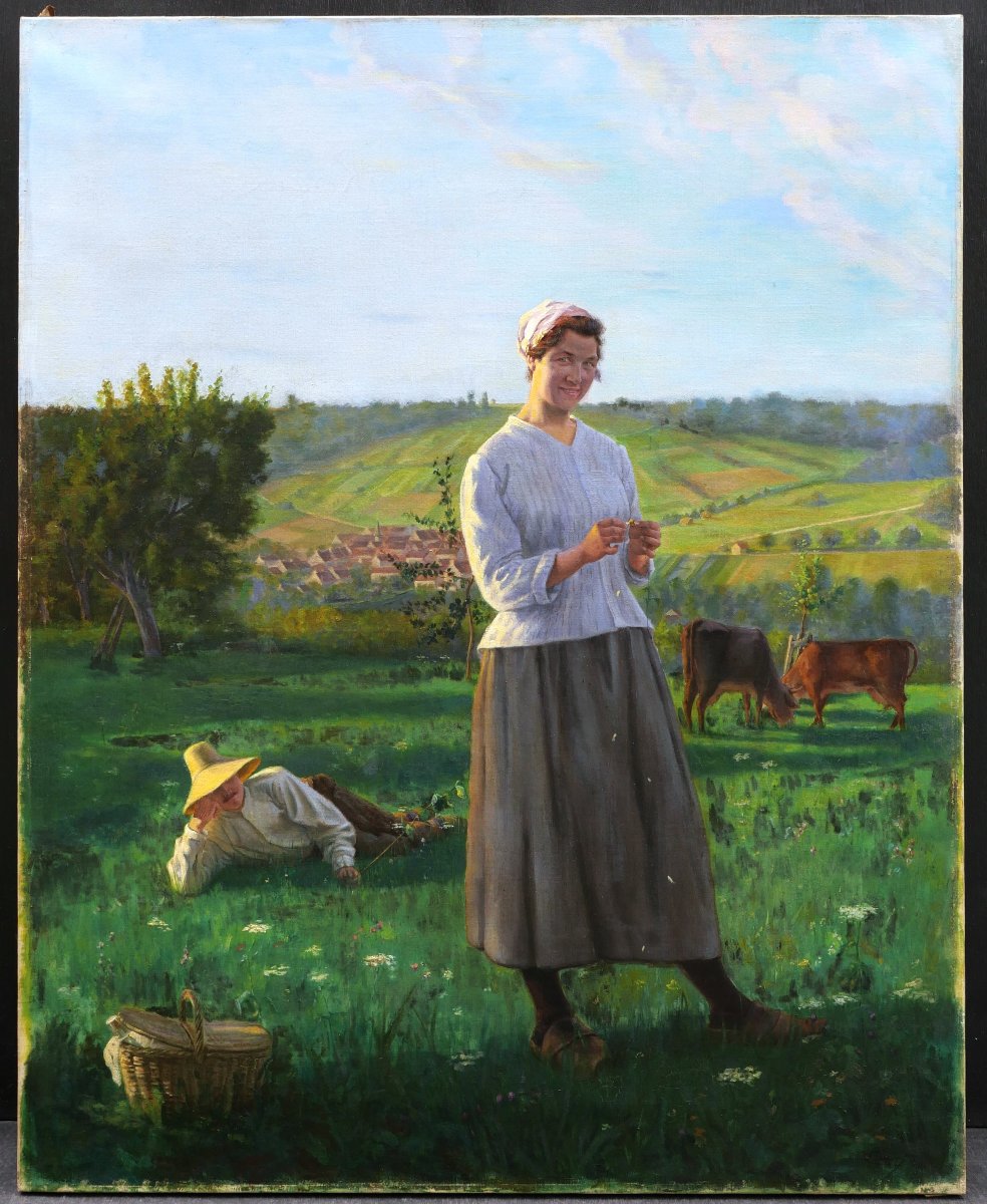 Eugène DECISY, Il m'aime... un peu... beaucoup !, tableau d'un couple dans un paysage-photo-2