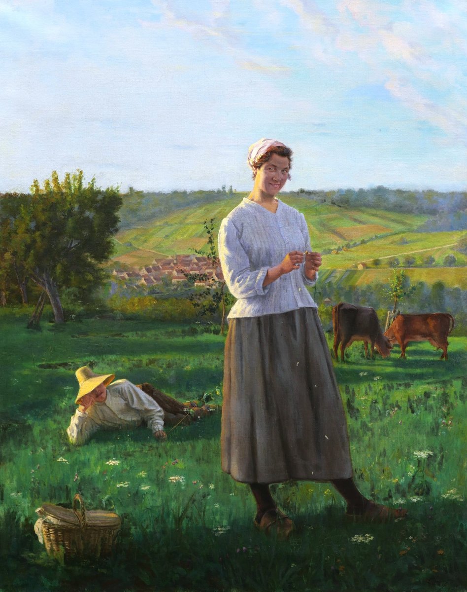 Eugène DECISY, Il m'aime... un peu... beaucoup !, tableau d'un couple dans un paysage