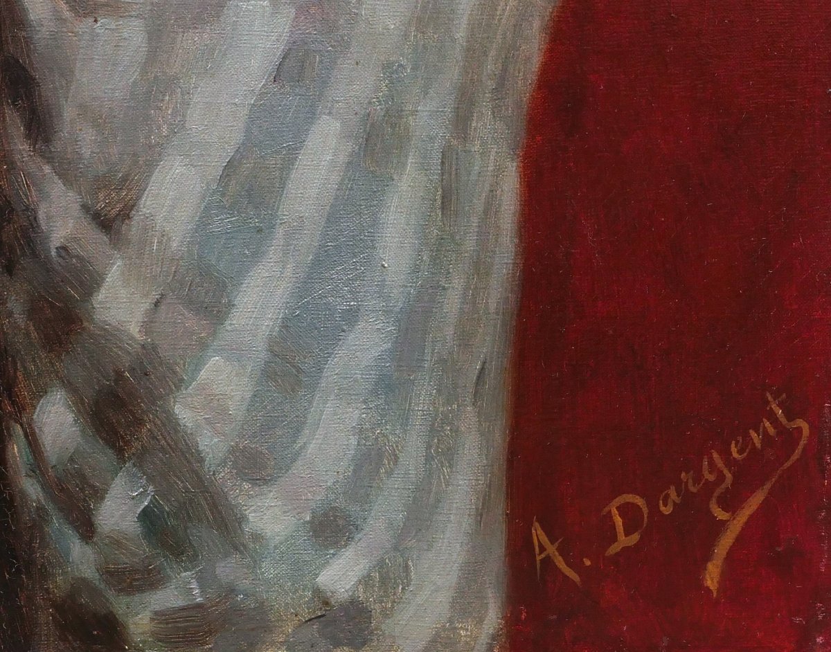 Alphonse Dargent, Portrait Of A Woman On A Red Background, Painting-photo-3