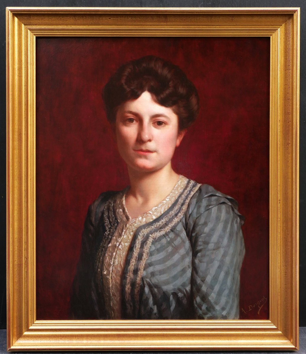 Alphonse Dargent, Portrait Of A Woman On A Red Background, Painting-photo-4