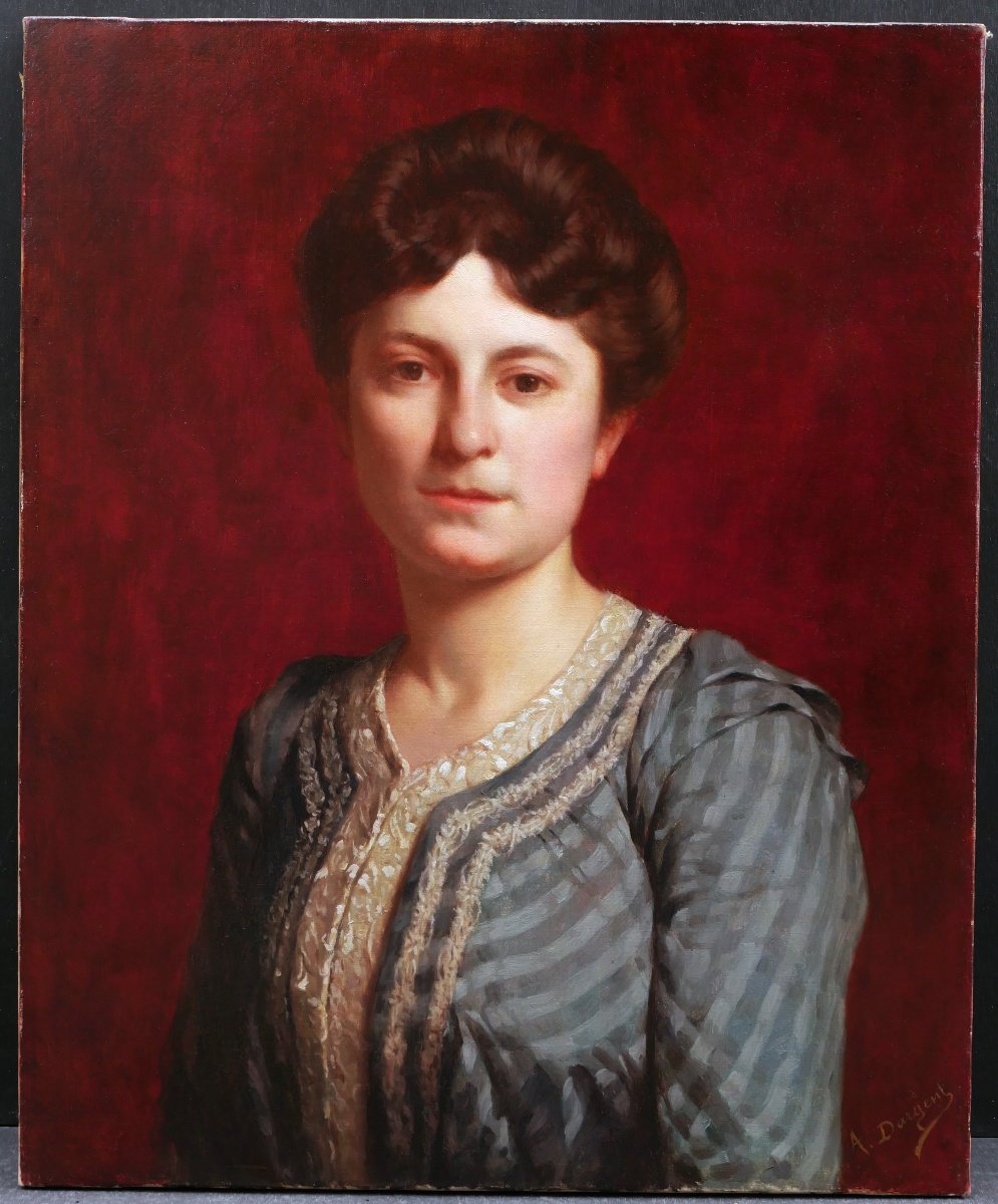 Alphonse Dargent, Portrait Of A Woman On A Red Background, Painting-photo-1