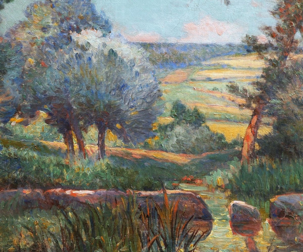 André VAUTIER, Paysage de Provence à l'étang, tableau-photo-2