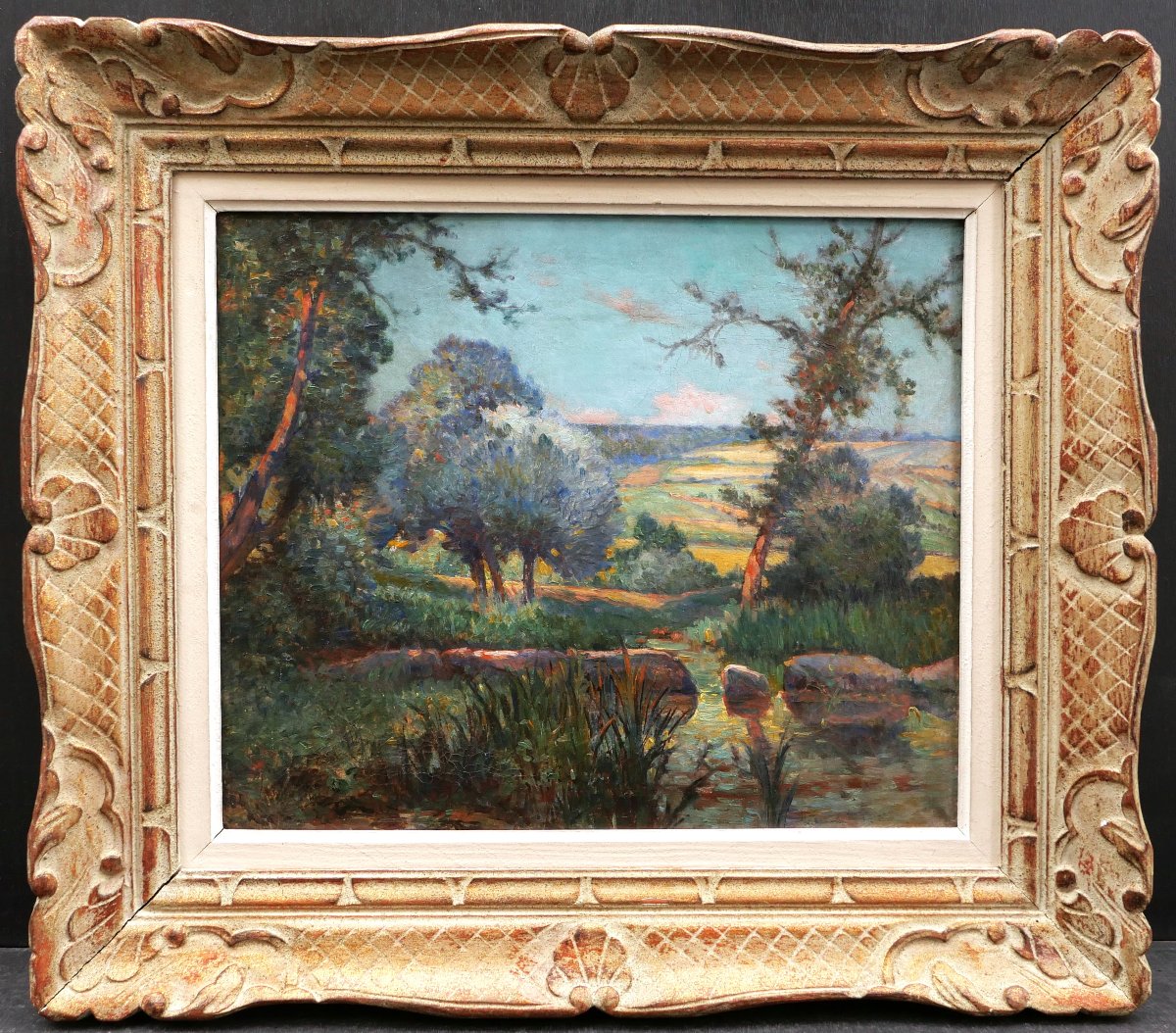 André VAUTIER, Paysage de Provence à l'étang, tableau-photo-4