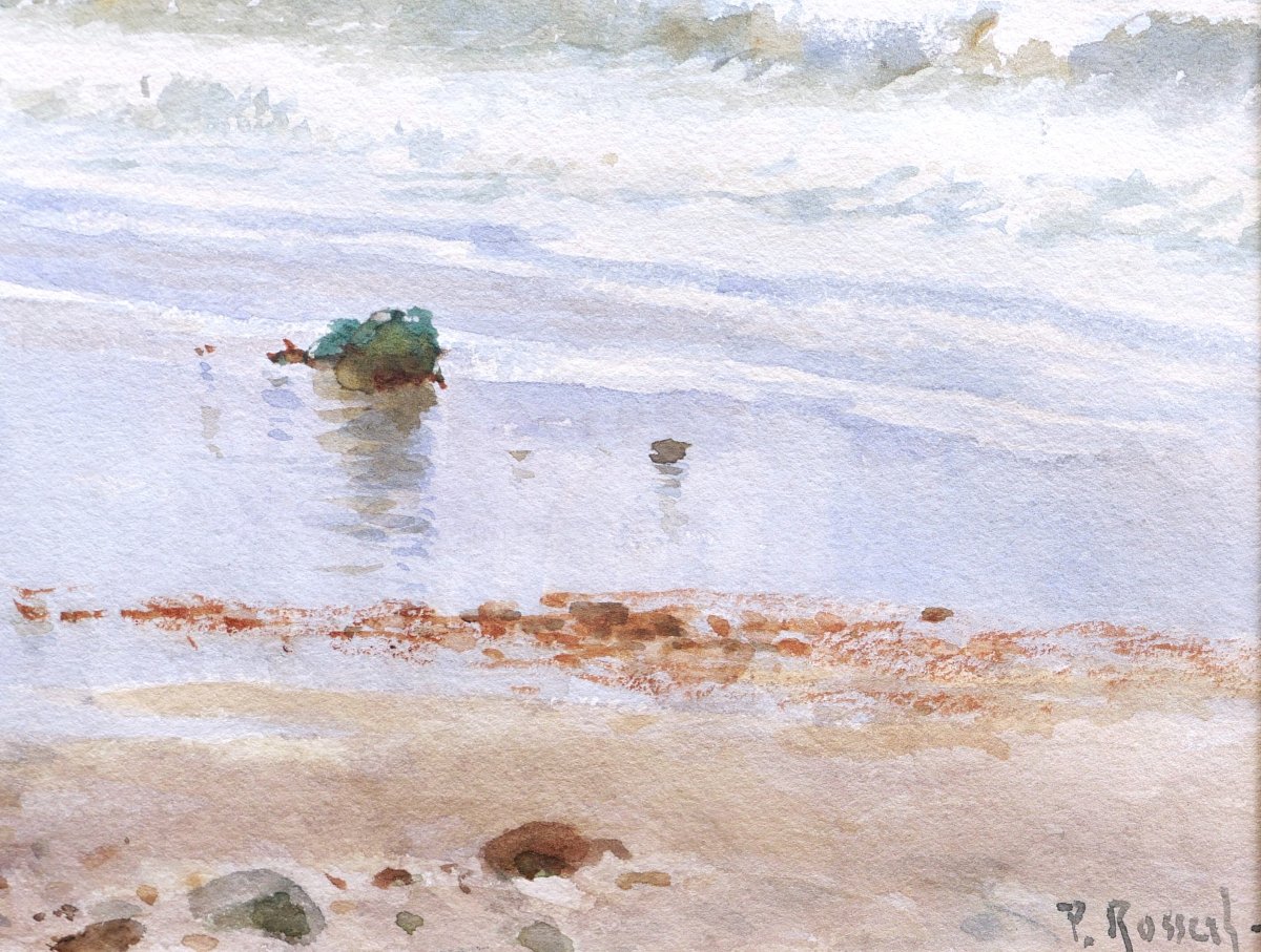 Paul Rossert, Two Young Fisherwomen On The Beach In Normandy, Watercolor-photo-3