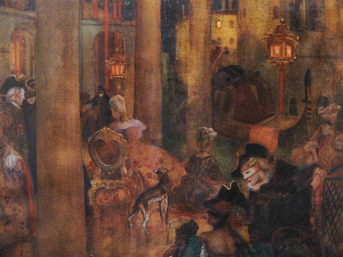 Adolph Birkenruth, Venetian Masquerade, South African Oil-on-paper Painting-photo-2
