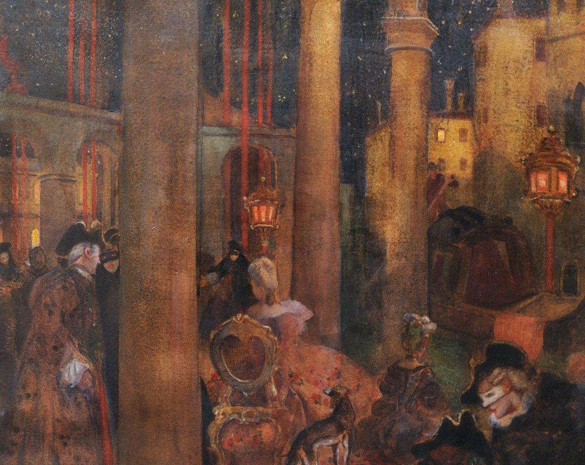 Adolph Birkenruth, Venetian Masquerade, South African Oil-on-paper Painting-photo-3