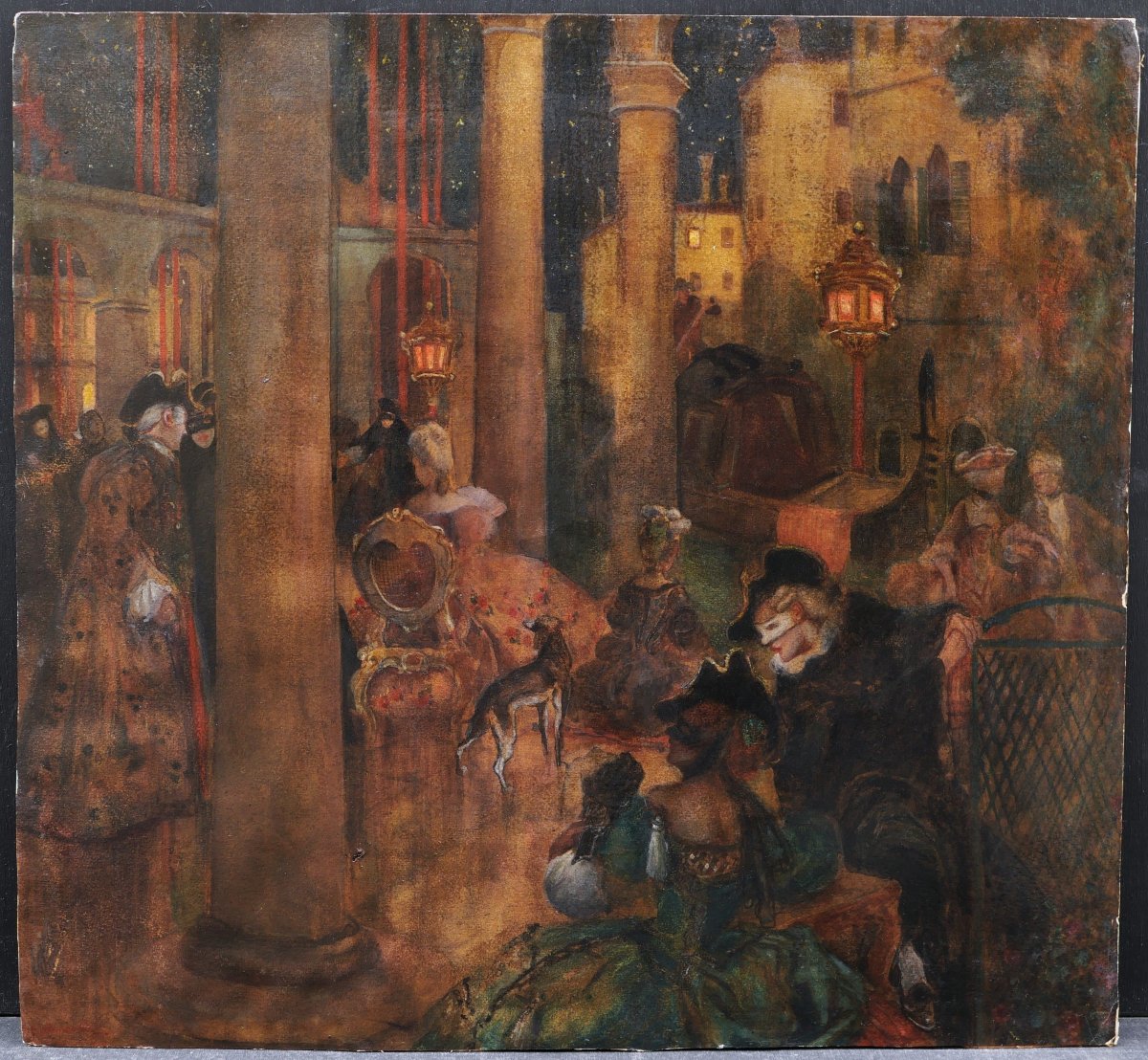 Adolph Birkenruth, Venetian Masquerade, South African Oil-on-paper Painting-photo-2