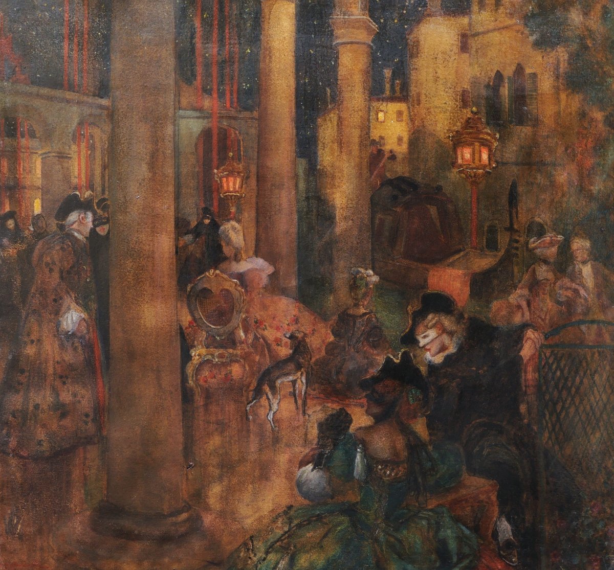 Adolph Birkenruth, Venetian Masquerade, South African Oil-on-paper Painting