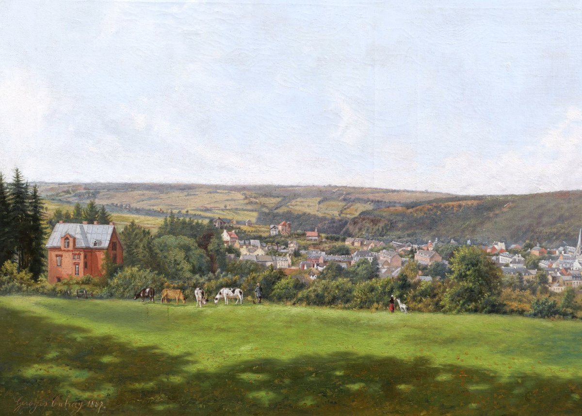 Georges CREHAY, Vue générale de Spa en Belgique, tableau belge de paysage-photo-2