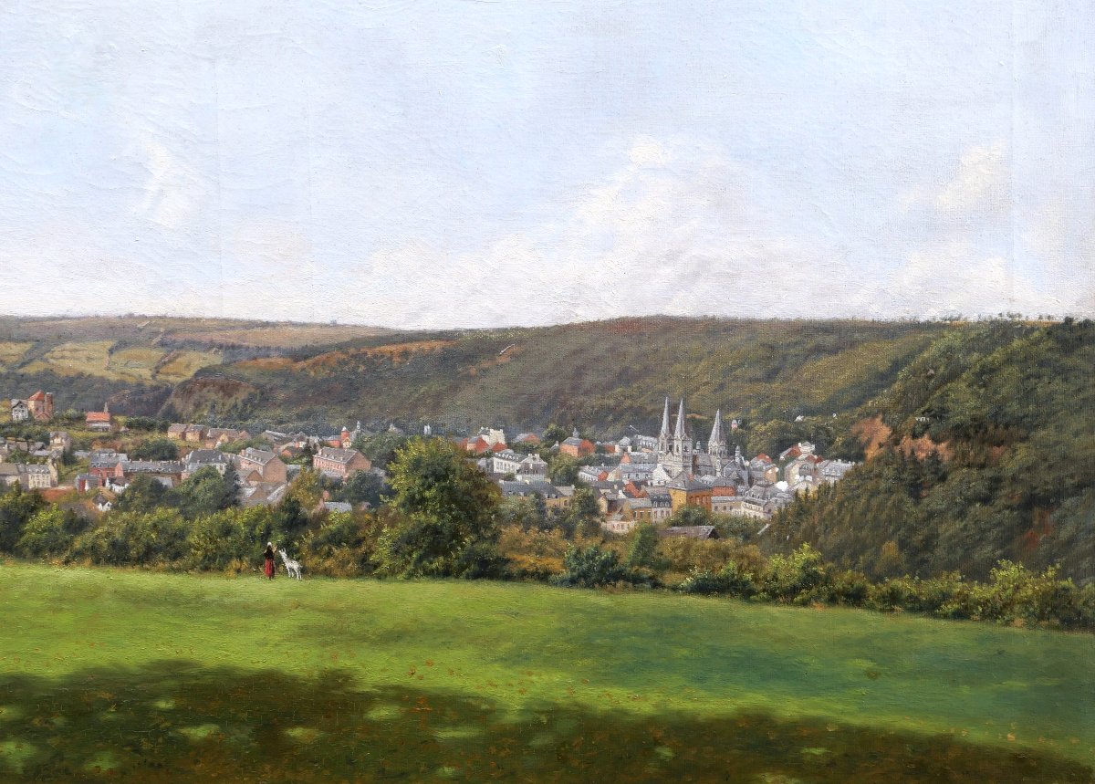 Georges CREHAY, Vue générale de Spa en Belgique, tableau belge de paysage-photo-4