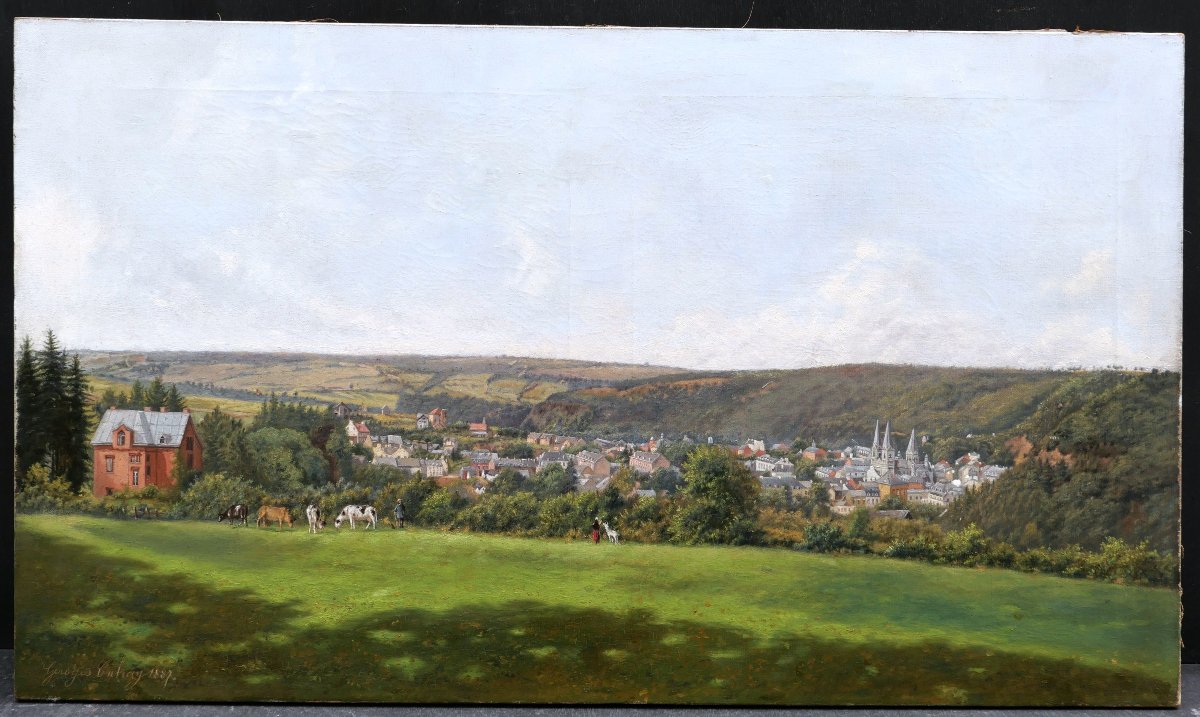 Georges CREHAY, Vue générale de Spa en Belgique, tableau belge de paysage-photo-2