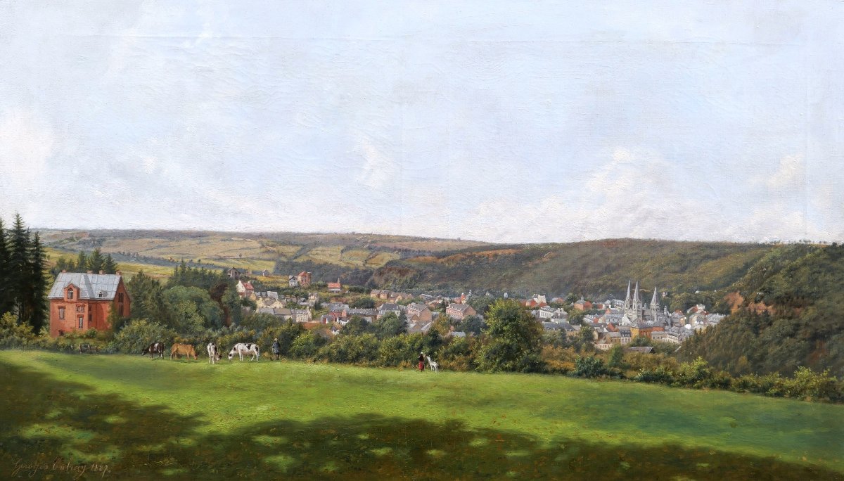 Georges CREHAY, Vue générale de Spa en Belgique, tableau belge de paysage