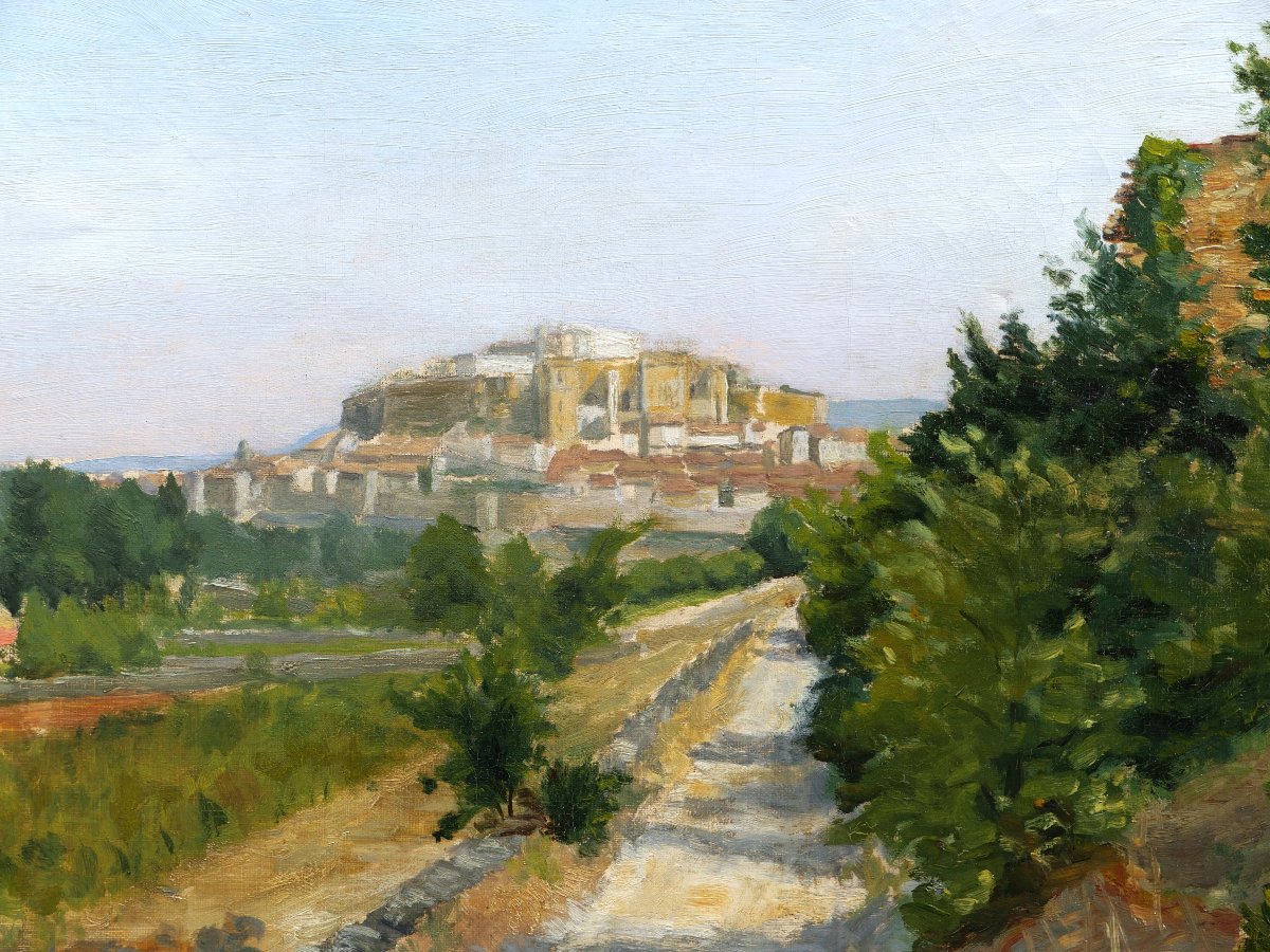 Early 20th-century French School, View Of Grignan In The Drôme Provençale, Landscape Painting-photo-2