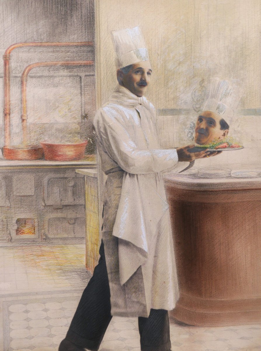 French School, Circa 1930, The Cooked Cook, Enhanced Vintage Photograph
