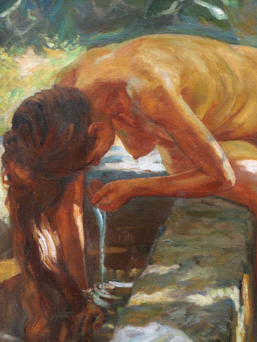 Claude FIRMIN, Femme nue à la fontaine en Avignon, tableau (GRAND FORMAT)-photo-3