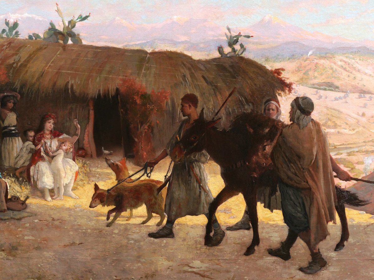 Eugène Girardin, *kabyles Returning From A Hunt In Algeria*, Orientalist Painting (large Format)-photo-2