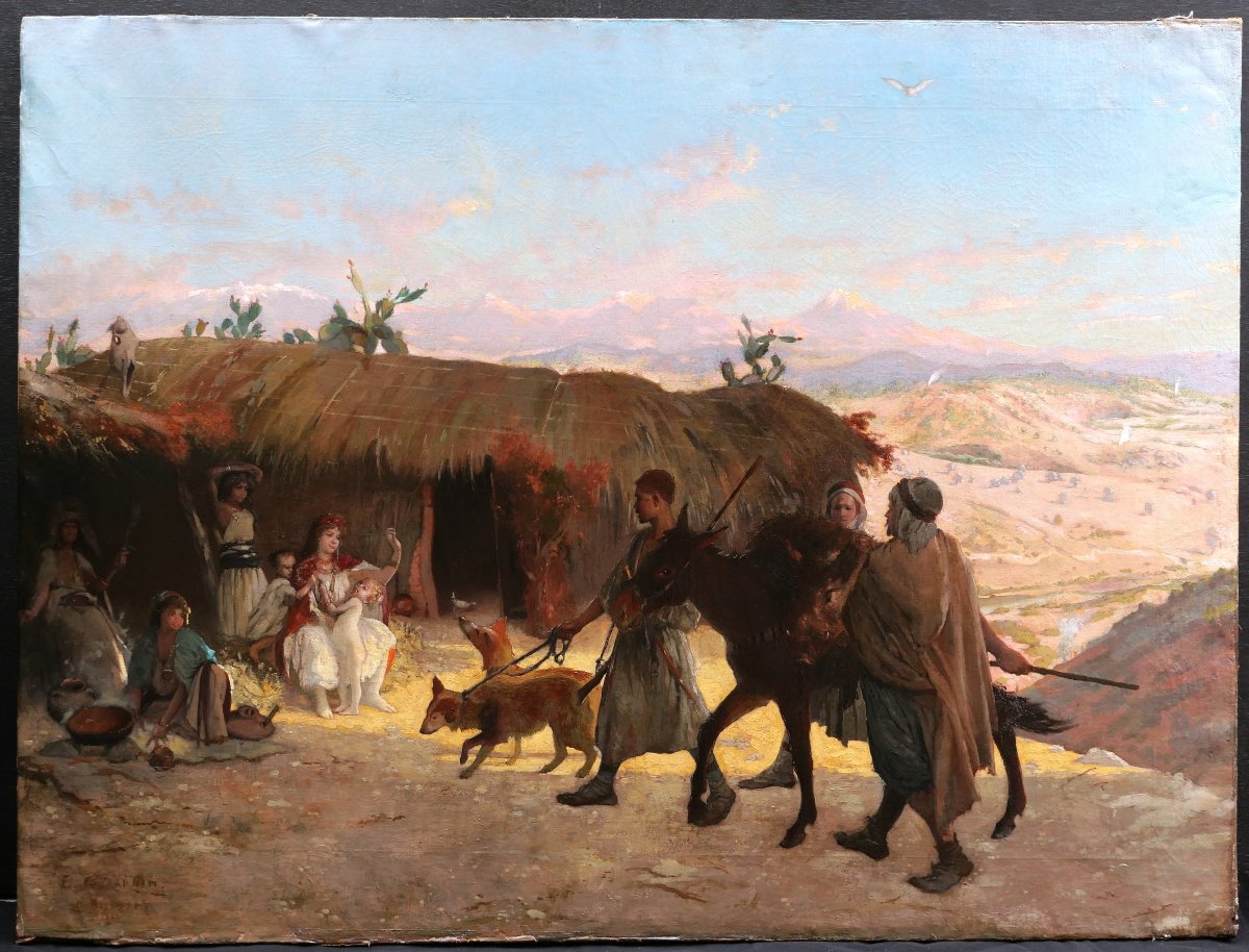 Eugène Girardin, *kabyles Returning From A Hunt In Algeria*, Orientalist Painting (large Format)-photo-3