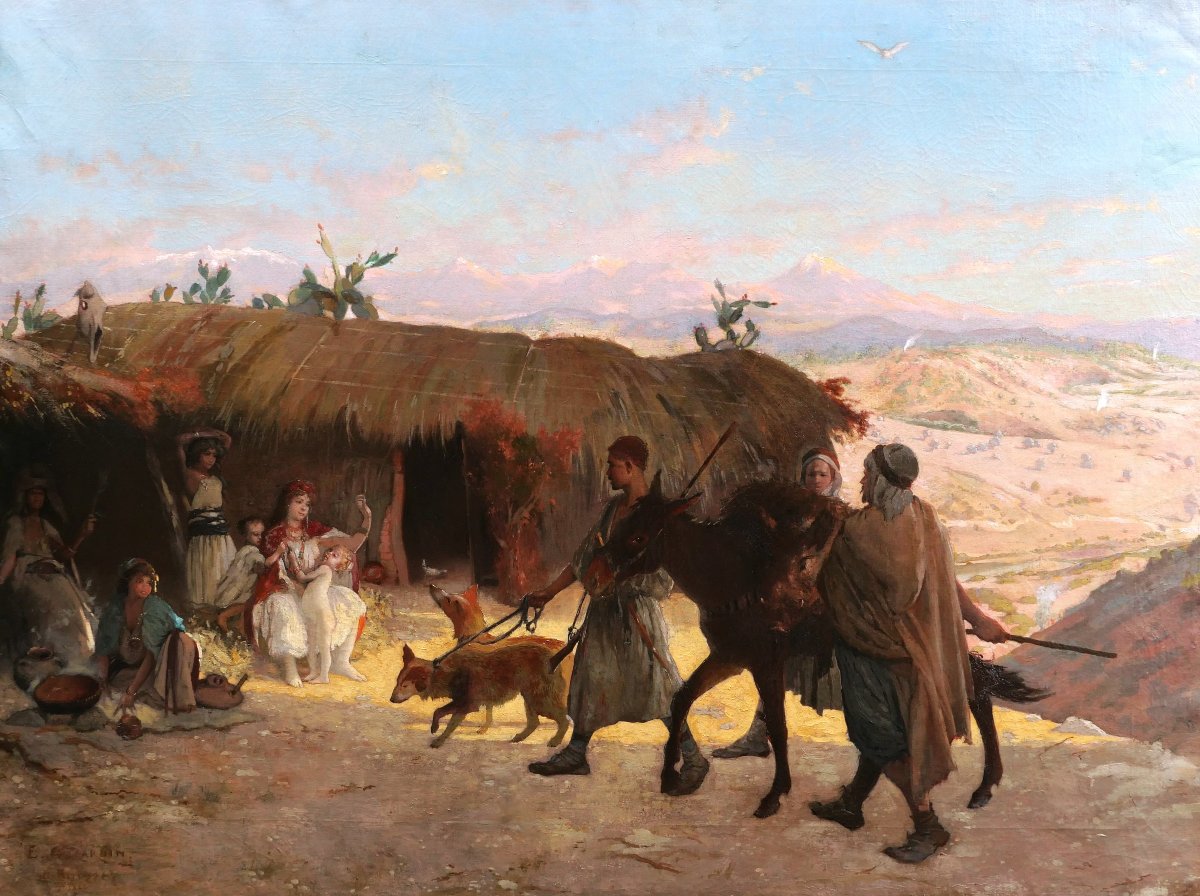 Eugène Girardin, *kabyles Returning From A Hunt In Algeria*, Orientalist Painting (large Format)