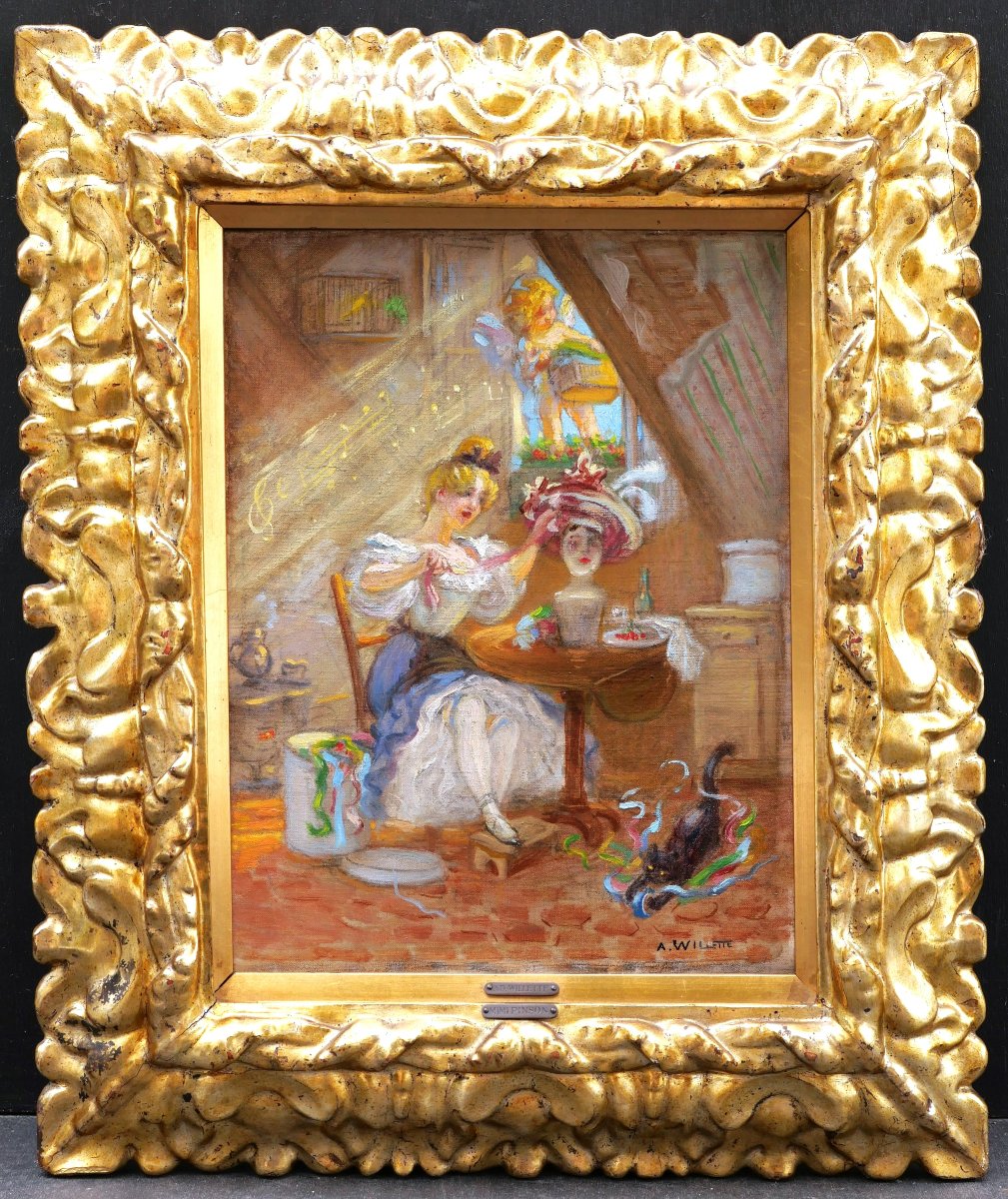 Adolphe Léon Willette, *mimi Pinson In Her Attic In Montmartre*, Painting-photo-4