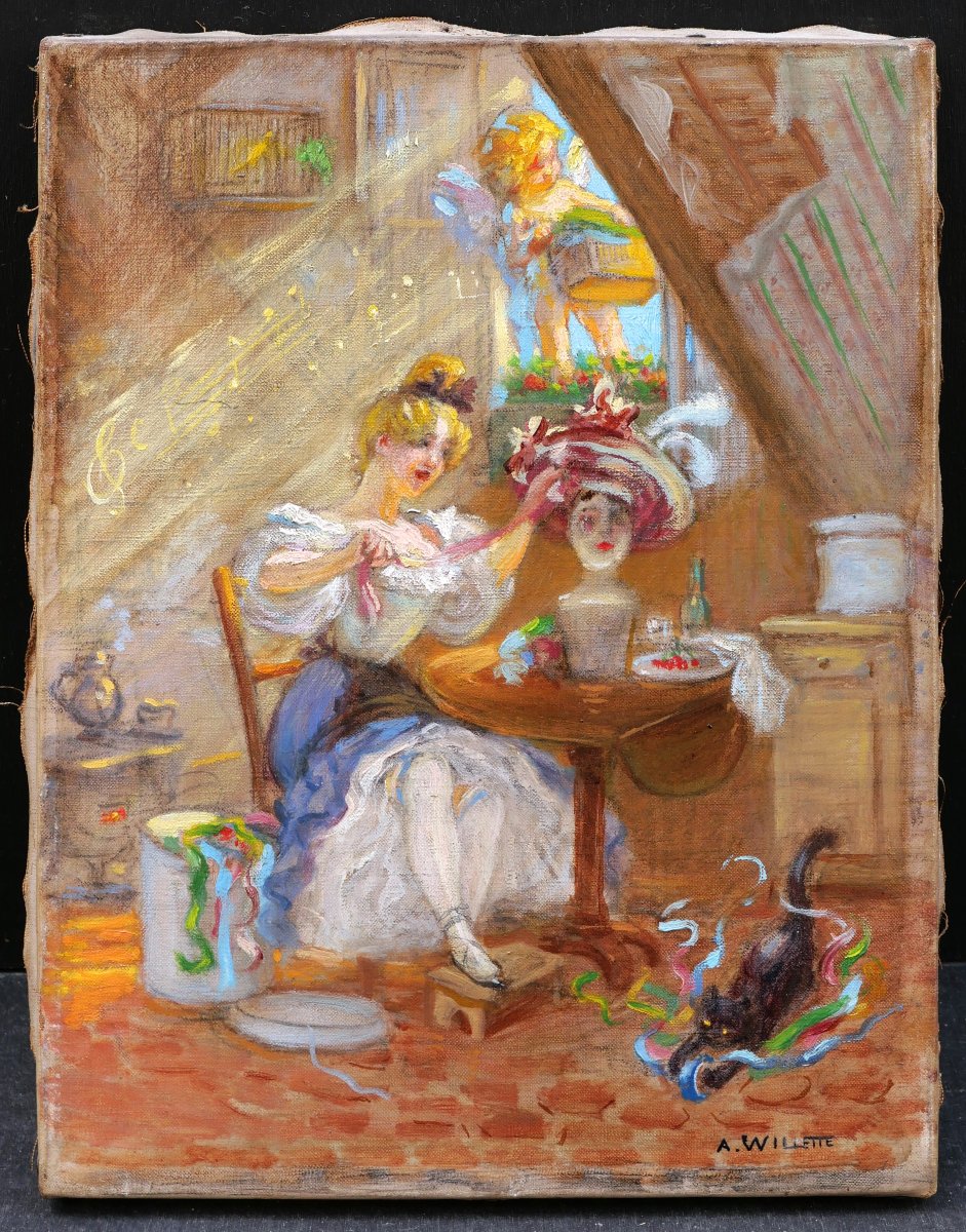 Adolphe Léon Willette, *mimi Pinson In Her Attic In Montmartre*, Painting-photo-2