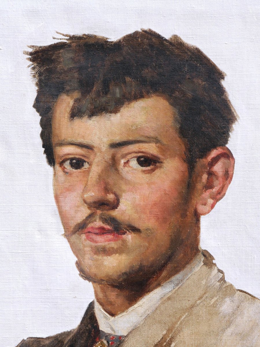 École ESPAGNOLE fin XIXème siècle, Portrait de jeune homme sur fond blanc, tableau-photo-2