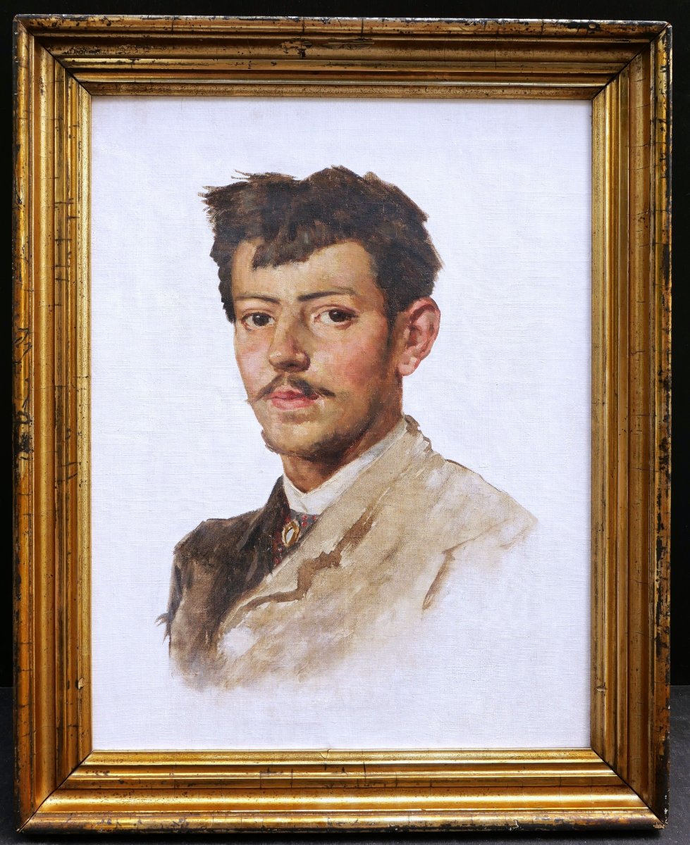 École ESPAGNOLE fin XIXème siècle, Portrait de jeune homme sur fond blanc, tableau-photo-3