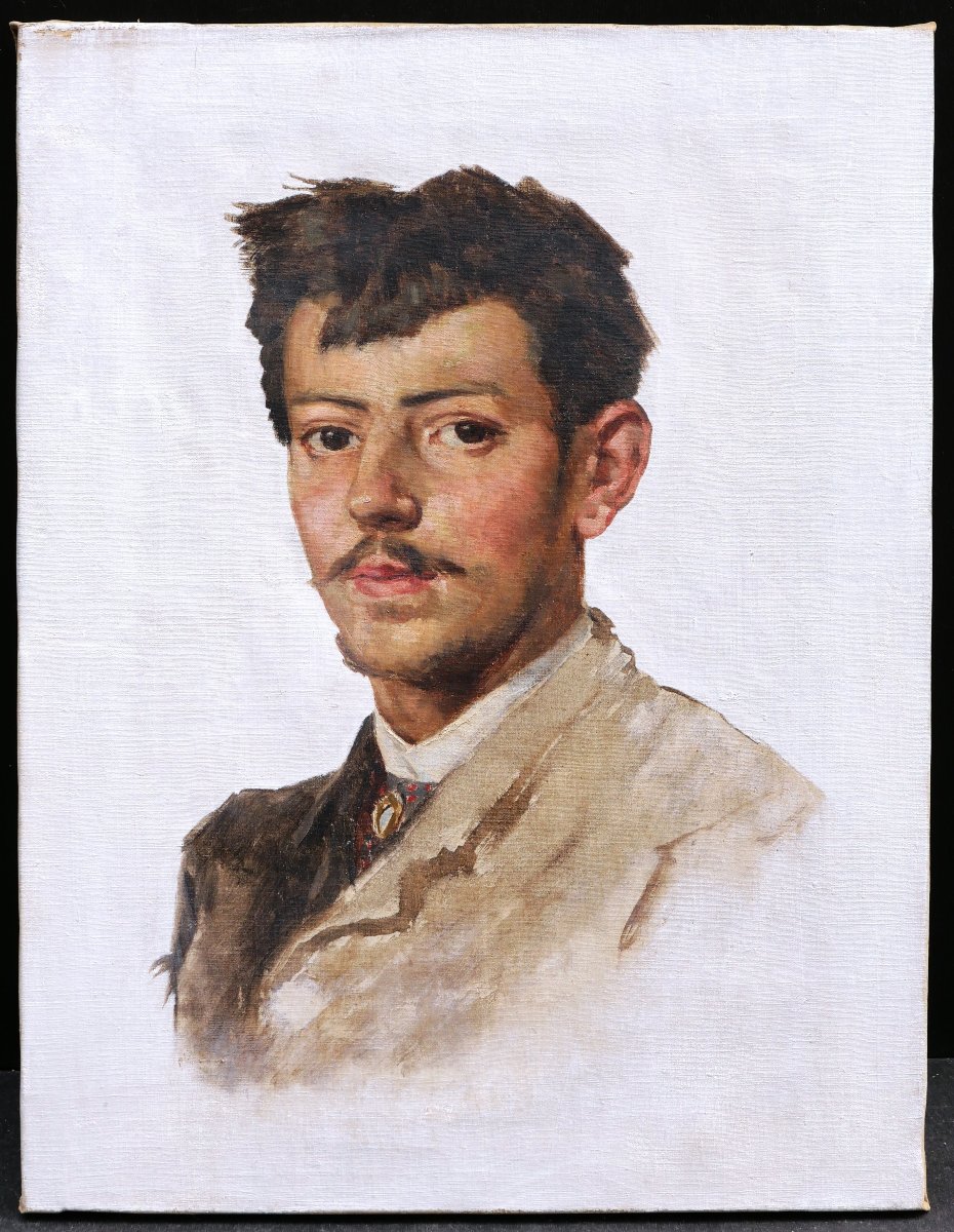 École ESPAGNOLE fin XIXème siècle, Portrait de jeune homme sur fond blanc, tableau-photo-4
