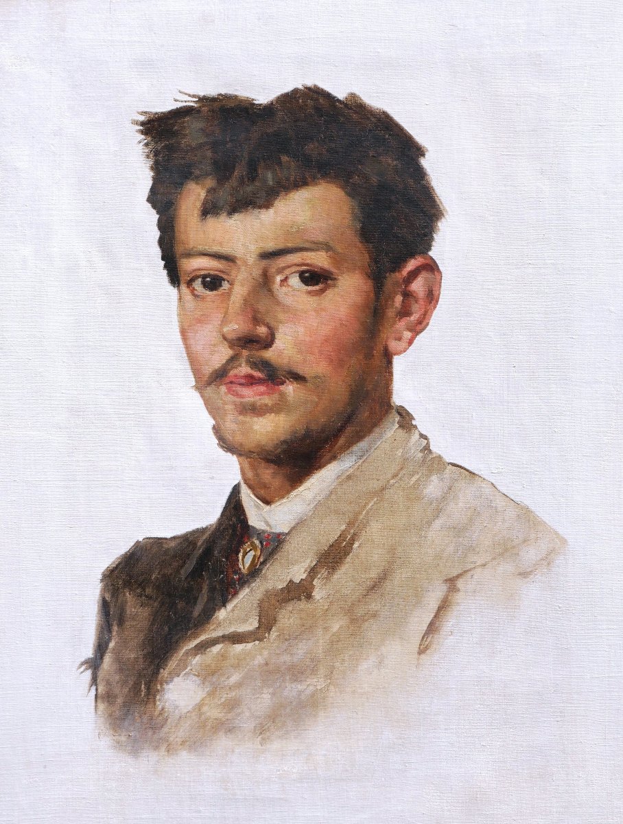 École ESPAGNOLE fin XIXème siècle, Portrait de jeune homme sur fond blanc, tableau