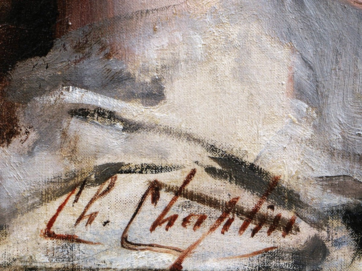 Charles Joshua CHAPLIN, Femme allongée à la poitrine dénudée, tableau de nu féminin-photo-3
