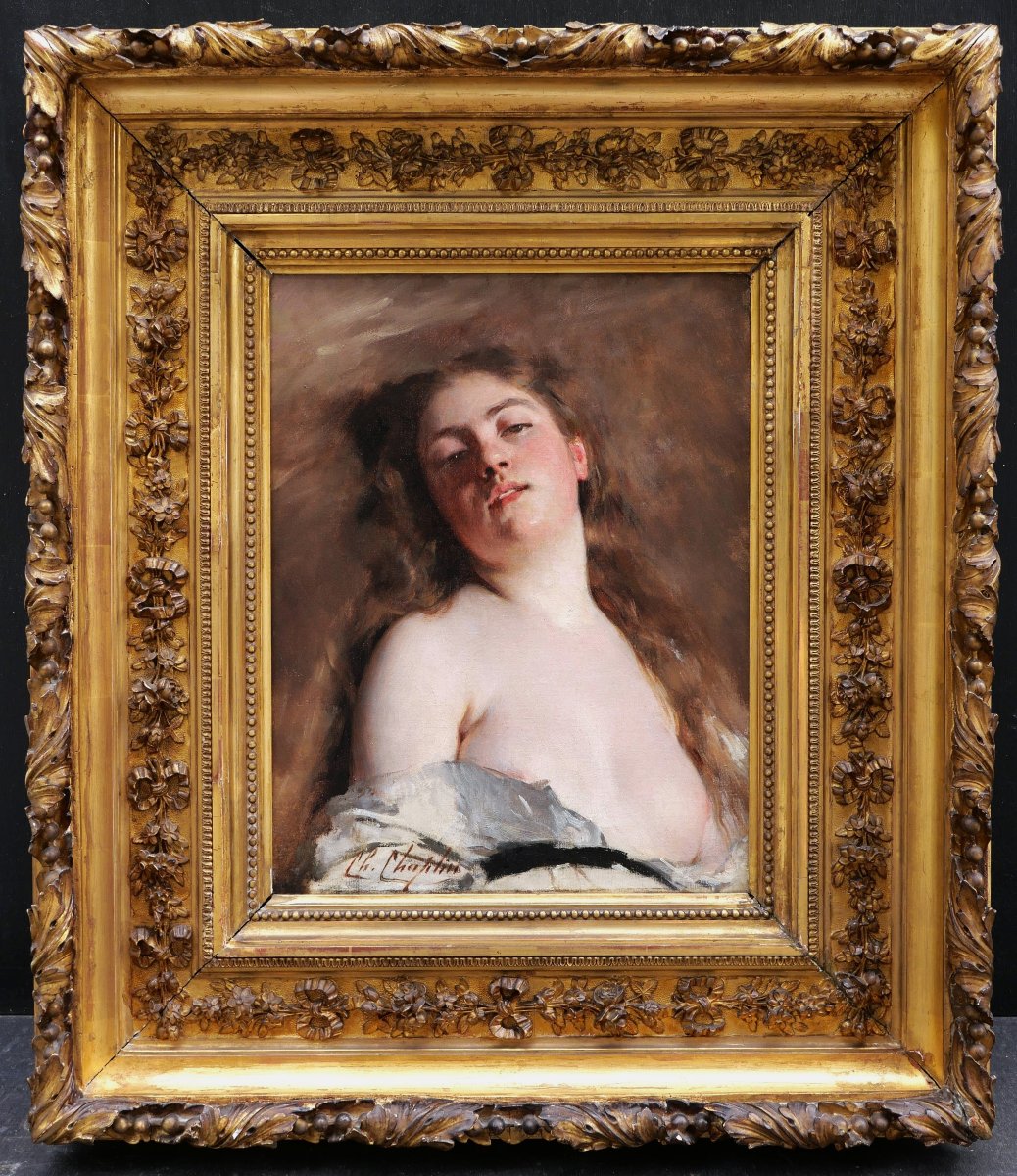 Charles Joshua CHAPLIN, Femme allongée à la poitrine dénudée, tableau de nu féminin-photo-4