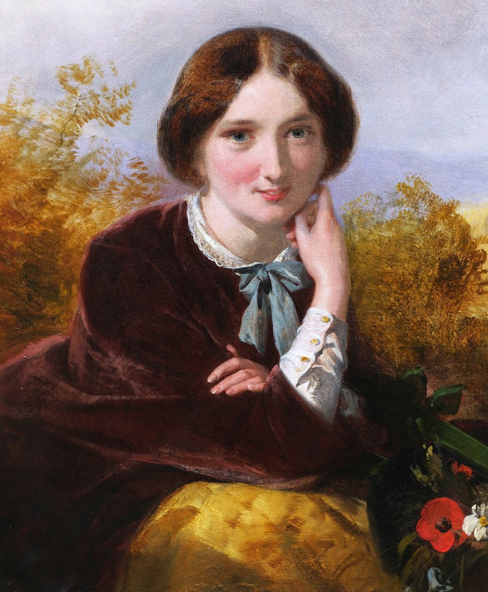 John PHILLIP, Portrait d'une belle Anglaise au chapeau fleuri, tableau anglais-photo-2