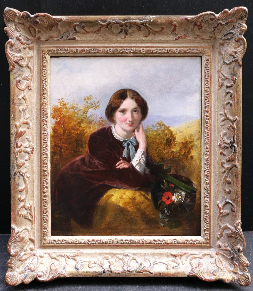 John PHILLIP, Portrait d'une belle Anglaise au chapeau fleuri, tableau anglais-photo-4