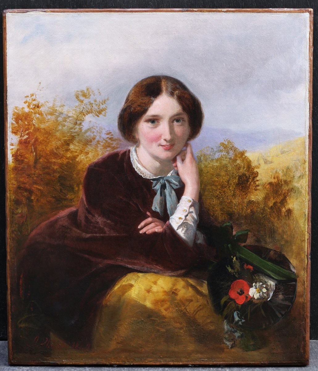 John PHILLIP, Portrait d'une belle Anglaise au chapeau fleuri, tableau anglais-photo-1