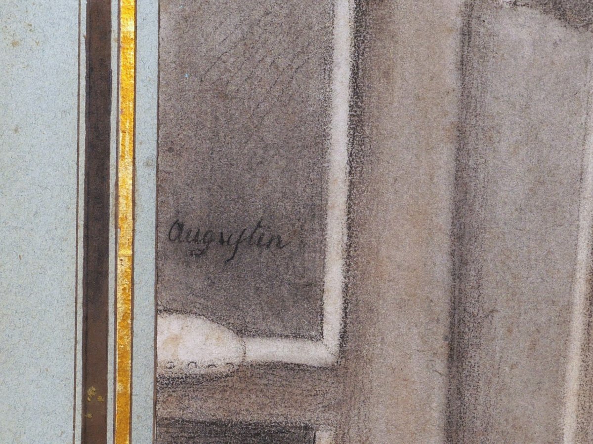 Late 18th C. French School, Portrait Of A Young Woman, Old Master Drawing Signed “augustin”-photo-3