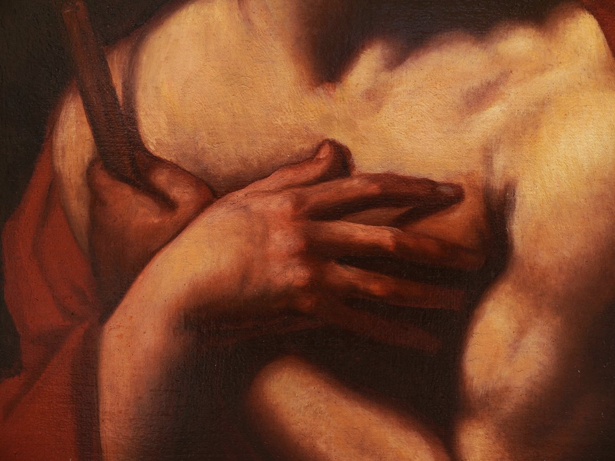 École ITALIENNE XVIIème siècle, suiveur du GUERCHIN, Saint Jean-Baptiste, tableau ancien-photo-3