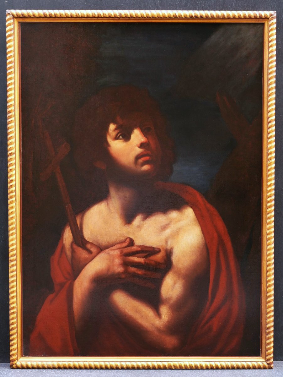 École ITALIENNE XVIIème siècle, suiveur du GUERCHIN, Saint Jean-Baptiste, tableau ancien-photo-4