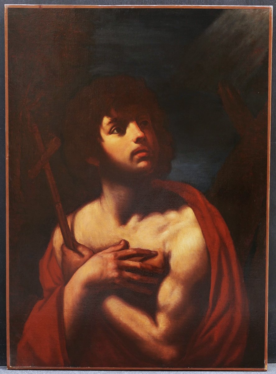 École ITALIENNE XVIIème siècle, suiveur du GUERCHIN, Saint Jean-Baptiste, tableau ancien-photo-1