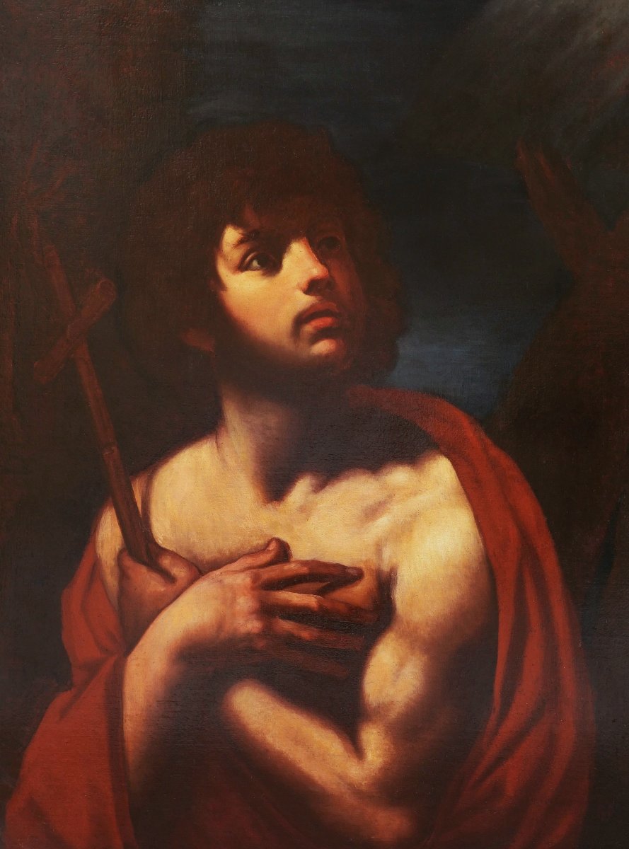 École ITALIENNE XVIIème siècle, suiveur du GUERCHIN, Saint Jean-Baptiste, tableau ancien