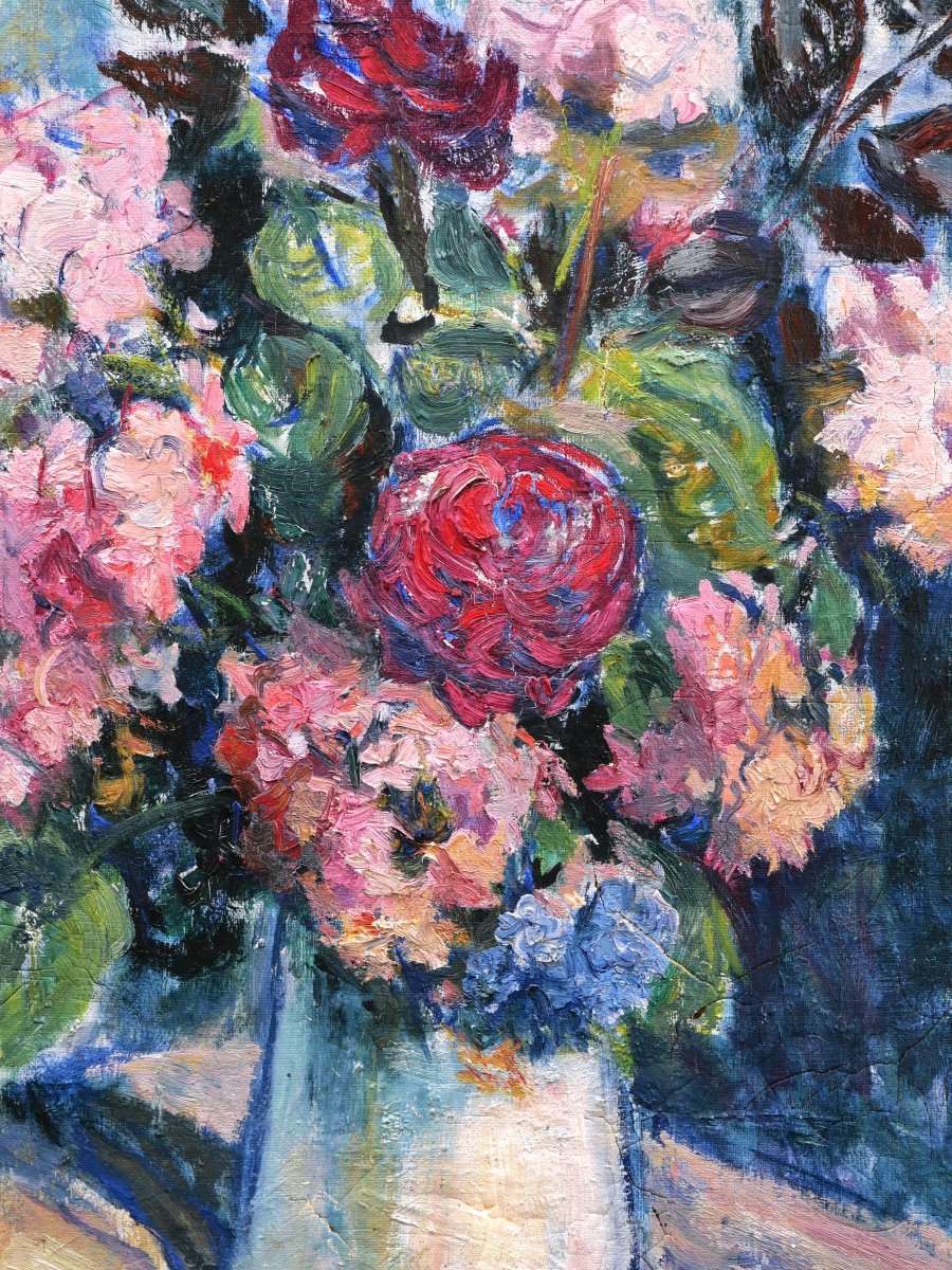 Jacques Mottheau, Vase With Flowers, Breton Still Life Painting Of  Flowers (seiz Breur)-photo-2