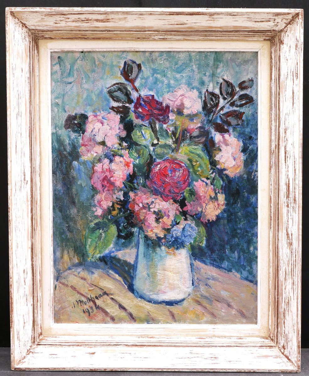 Jacques Mottheau, Vase With Flowers, Breton Still Life Painting Of  Flowers (seiz Breur)-photo-4