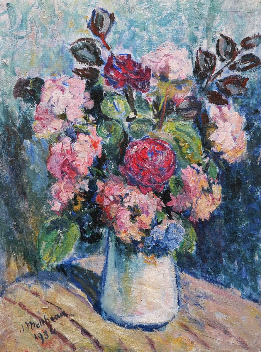 Jacques Mottheau, Vase With Flowers, Breton Still Life Painting Of  Flowers (seiz Breur)