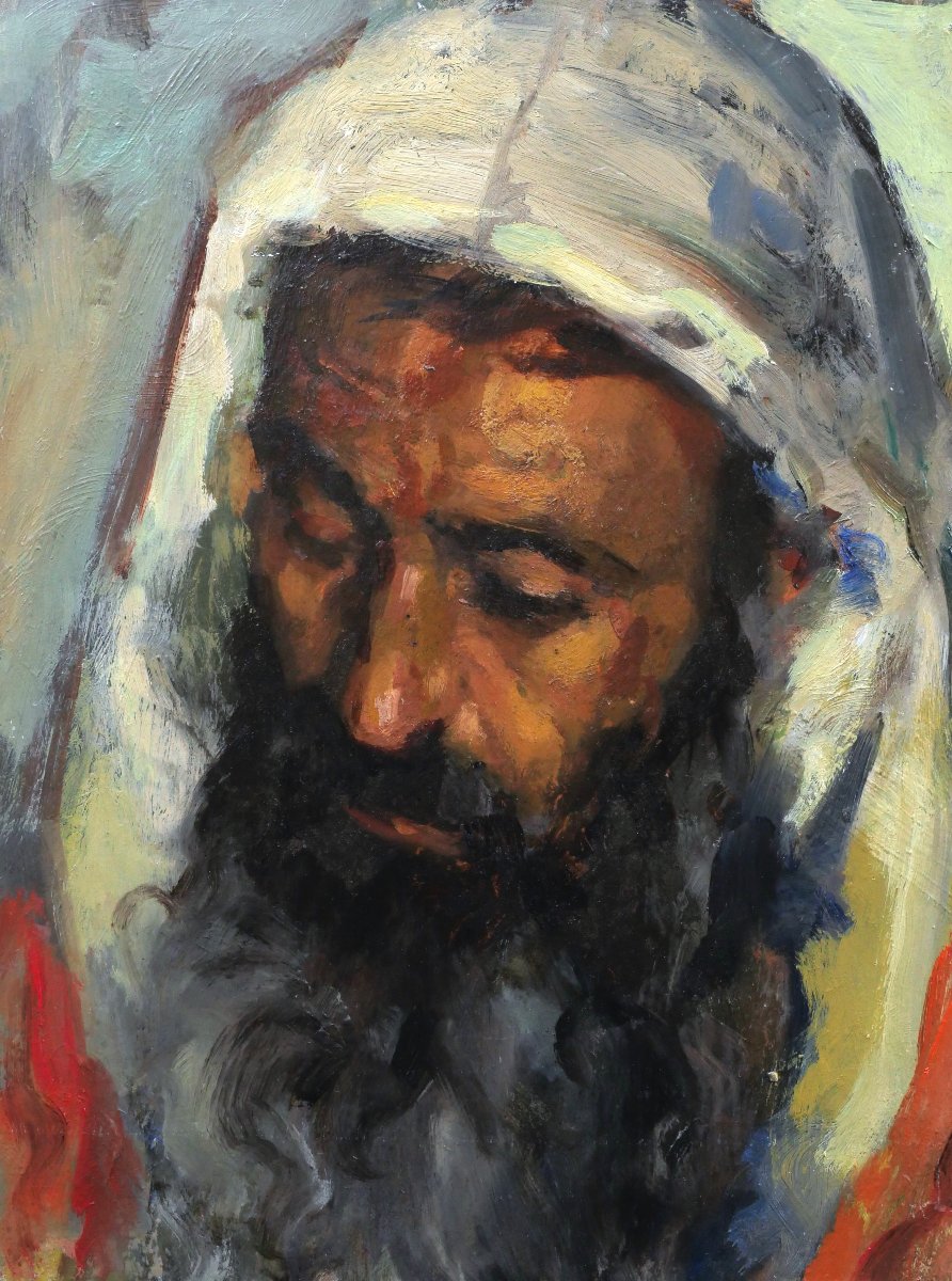 José CRUZ-HERRERA, Portrait de Marocain à la longue barbe-photo-2