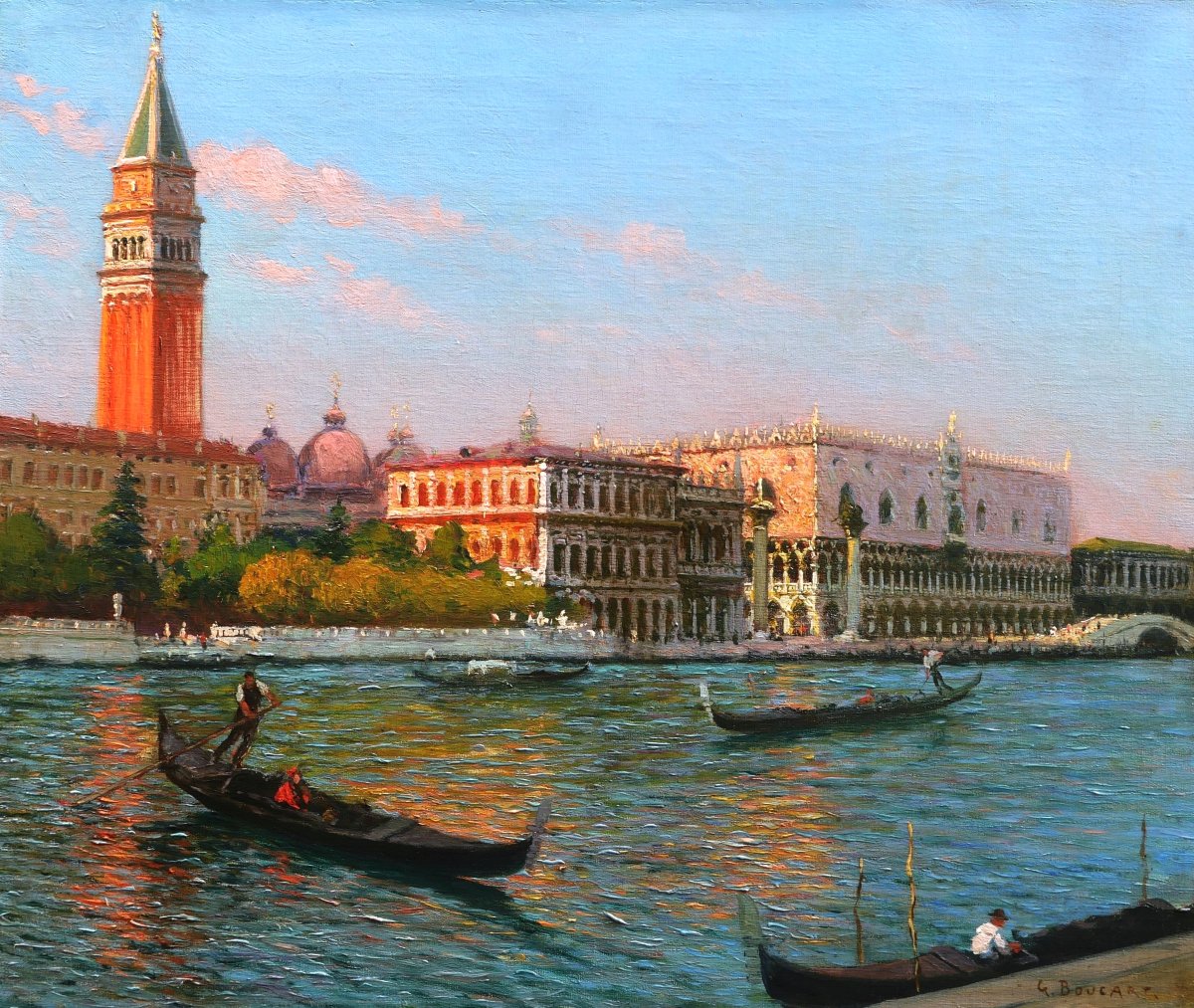 Gaston Hippolyte Ambroise BOUCART, Gondoles sur le Bacino di San Marco à Venise