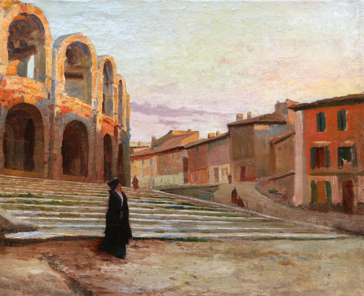 Attributed To Frédéric Montenard, *arlésienne In Front Of The Ancient Theater Of Arles*, Painting (landscape)
