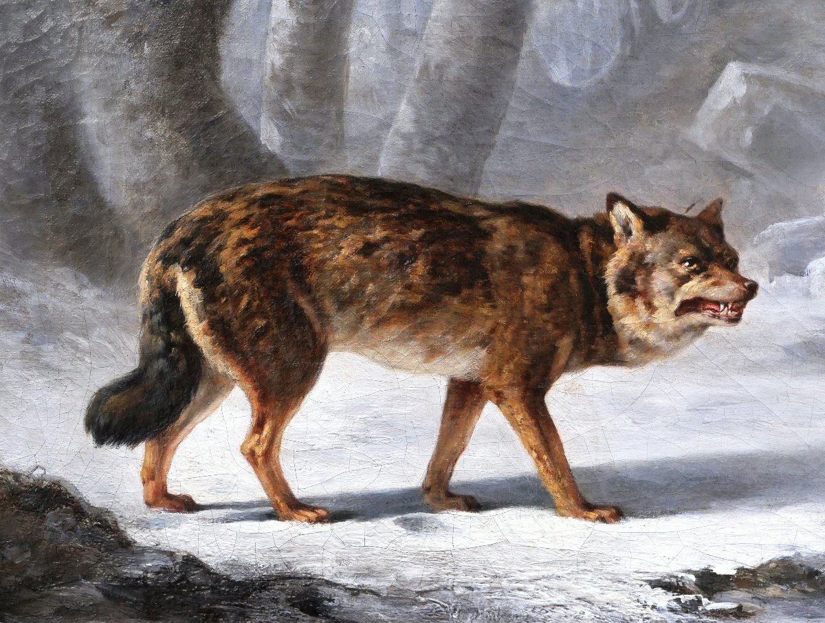 Louis Léon Nicolas Verreaux, Wolf In The Forest In Winter, Wildlife Painting-photo-2