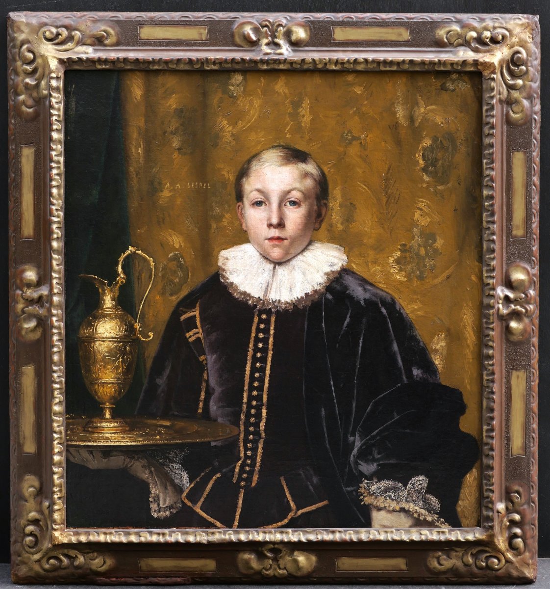 Adolphe Alexandre LESREL, Le petit page, tableau (portrait d'enfant) GRAND FORMAT-photo-3