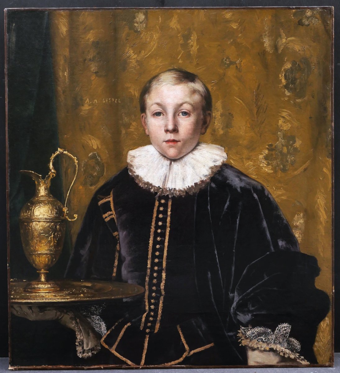 Adolphe Alexandre LESREL, Le petit page, tableau (portrait d'enfant) GRAND FORMAT-photo-4