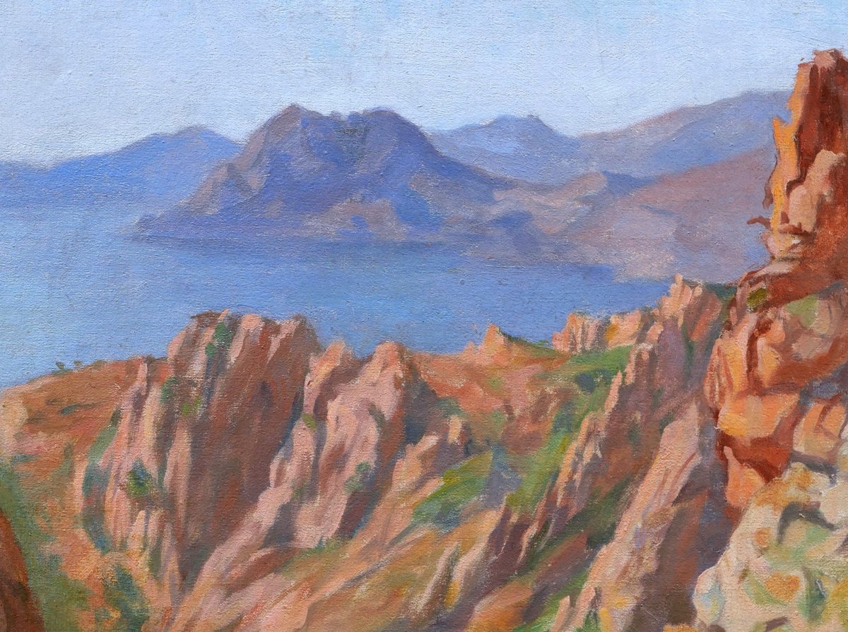 Eugène Louis Marie DELABARRE, Les Calanques de Piana en Corse, tableau de paysage marin-photo-2