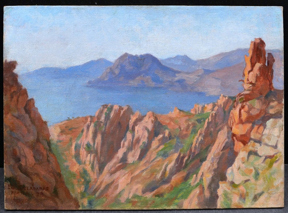 Eugène Louis Marie DELABARRE, Les Calanques de Piana en Corse, tableau de paysage marin-photo-1