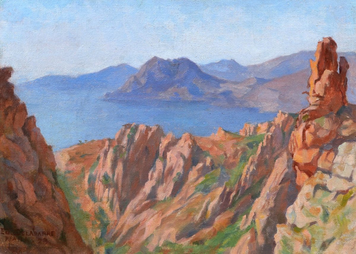 Eugène Louis Marie DELABARRE, Les Calanques de Piana en Corse, tableau de paysage marin